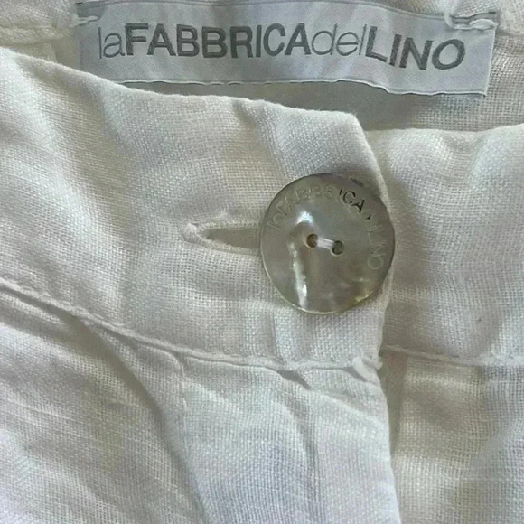 LaFabbricadeilino 100% Linen white floral derail pants size M Italy made Boho - Picture 11 of 12